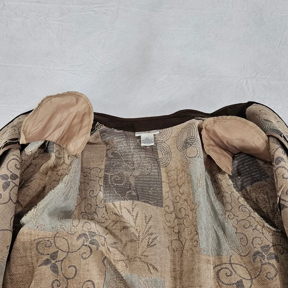 Preswick & Moore Womens XL Tapestry Patchwork‎ Zip Jacket Brown Tan Boho Floral